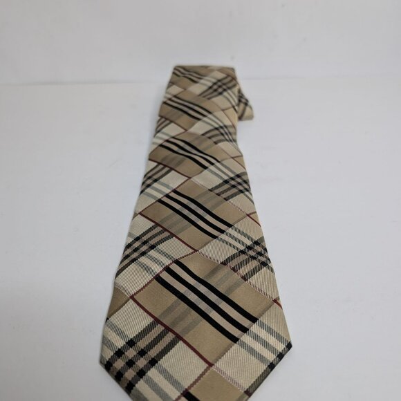 Burberry Mens Beige Tartan Pattern Adjustable Pointed Tie - Picture 2 of 4